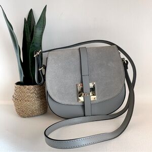 Gray Italian Leather and Suede Crossbody Bag